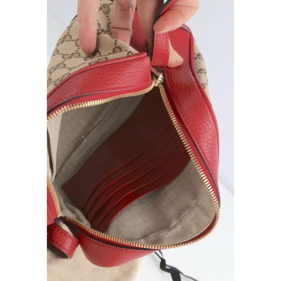 Gucci GG Red Beige Leather Canvas Bree Small Messenger Crossbody Bag Purse Italy - Picture 14 of 16
